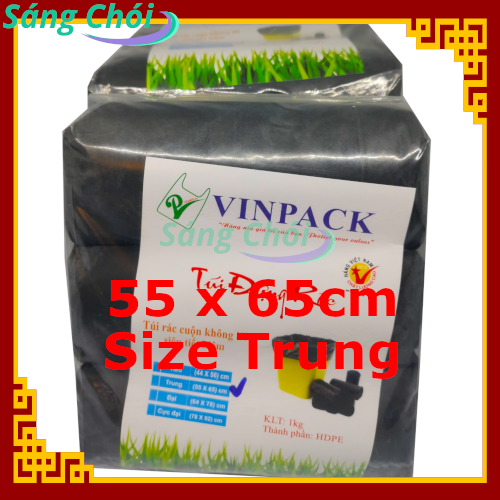 1kg [Size Trung 55 x 65 cm Đựng Thùng 7L] Túi Đựng Rác Cuộn Tự Phân Hủy Sinh Học Đen (Túi Rác 3 Cuộn) - Vinpack