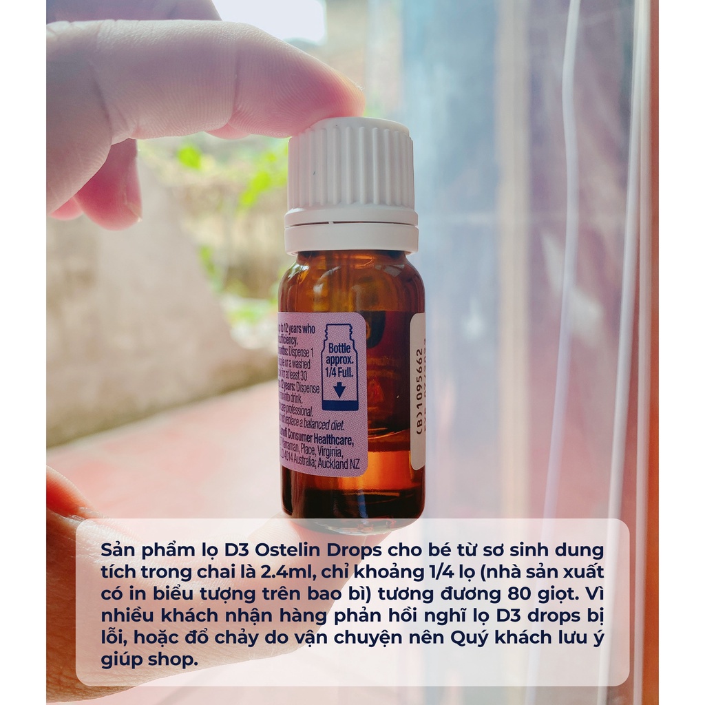 Vitamin Ostelin D3 Liquid/ Drops, Úc (20ml bé từ 6 tháng/ 2.4ml bé từ sơ sinh) phát triển xương và răng cho trẻ