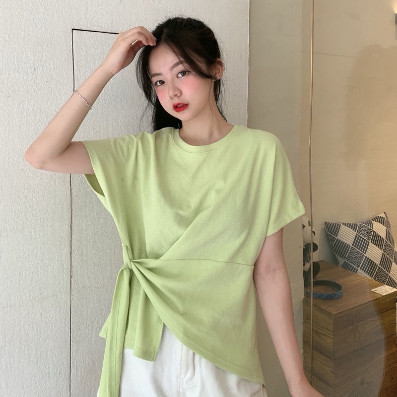 Áo Thun Tay Ngắn Màu Trơn Đơn Giản Cho Nữ 175256 Áo Thun Cổ TròN DáNg RộNg ThờI Trang SàNh ĐiệU Cho Nữ