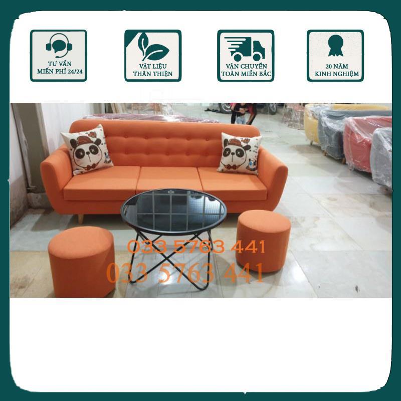 Ghế sofa khung gỗ tự nhiên bọc đệm nỉ nhung màu sắc tùy chọn - chọn bộ gồm 1 ghế dài 1m6 kèm đôn gối