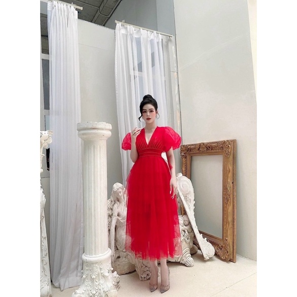 MS1223V ĐẦM XOÈ TẦNG ĐÍNH CƯỜM full S/M/L/XL