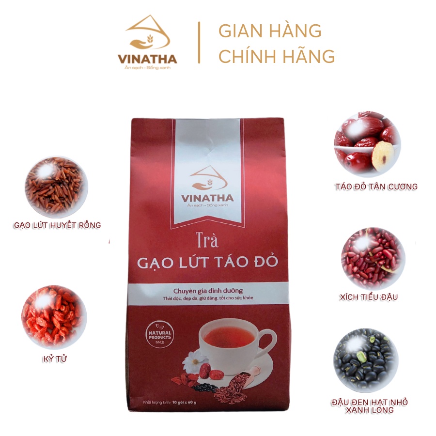 Trà Gạo Lứt Táo Đỏ Ăn Kiêng Giảm Cân VINATHA 10 gói nhỏ (60 gram / gói) VNT03