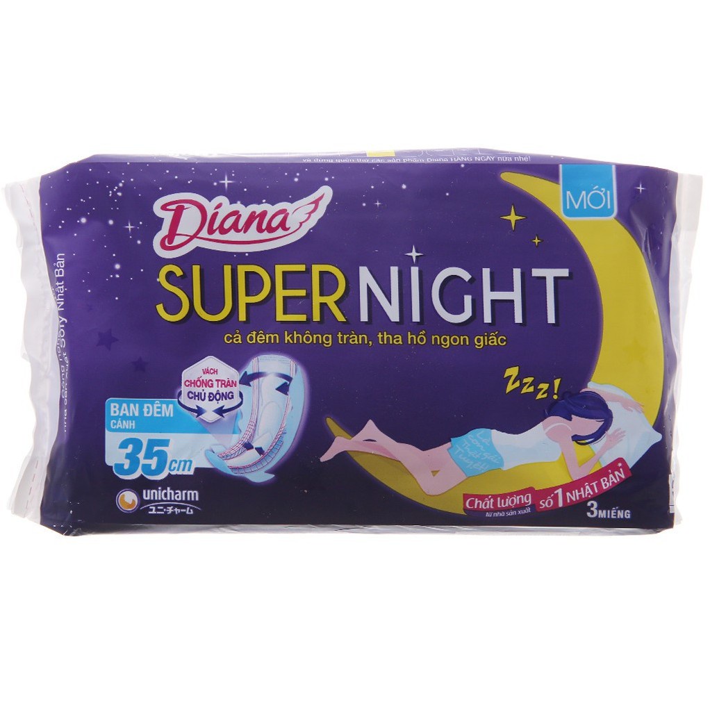 Băng vệ sinh ban đêm Diana Super Night chống tràn‎ 3‎ miếng 35cm