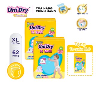 (Tặng 1 gói tã quần size XL8) Combo 2 tã quần Unidry gói Super Jumbo size XL (62 miếng)