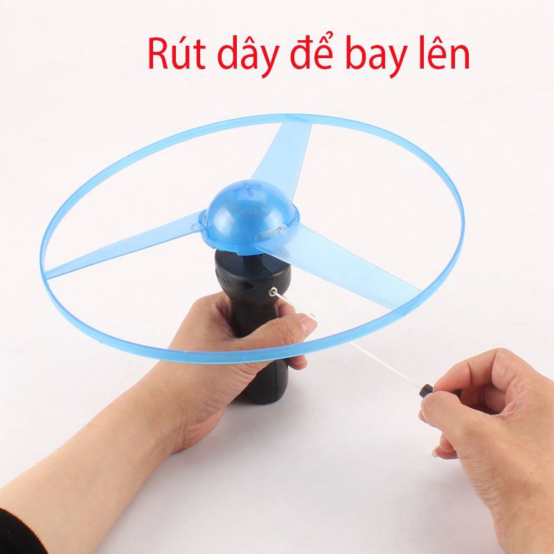 Đĩa bay UFO phát sáng kèm tay cầm, con quay phát sáng đồ chơi ngoài trời cho bé