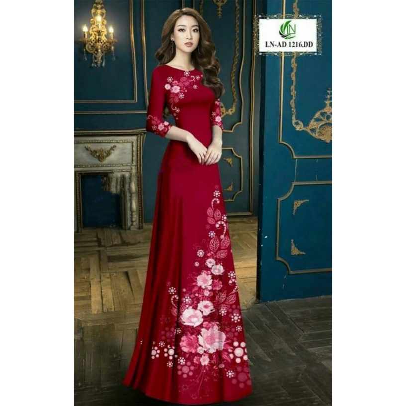 Áo dài lụa Nhật in họa tiết hoa