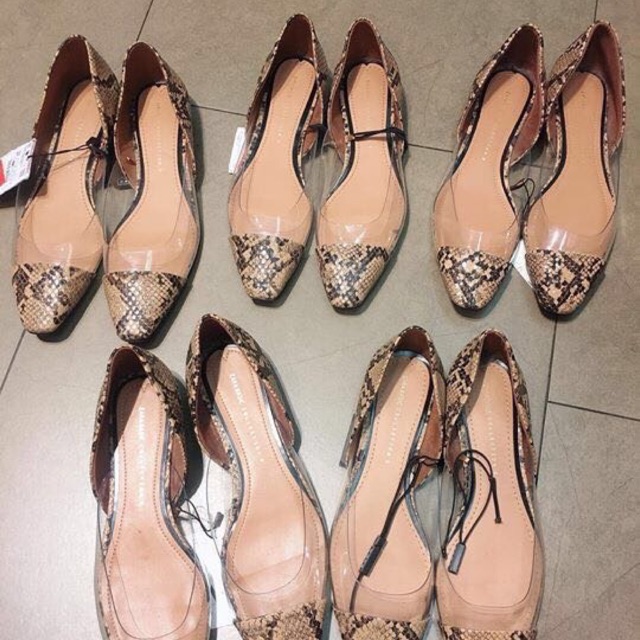 Giày zara auth quai trong phối nhựa hoạt tiết da rắn
