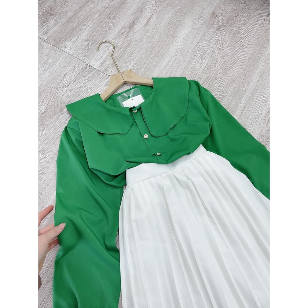 [ 𝐅𝐑𝐄𝐄 𝐒𝐇𝐈𝐏 ] SÉT CHÂN VÁY XẾ LY + ÁO SƠ MI XANH CỔ SEN