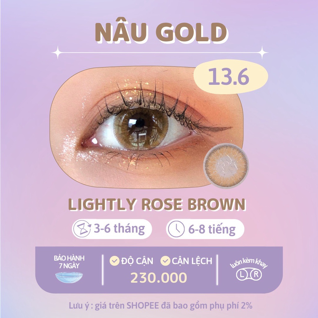 Kính áp tròng nâu vàng giãn tròng Lightly brown lens cận Hàn Quốc chính hãng - Made in Korea | Hạn sử dụng 3-6 tháng