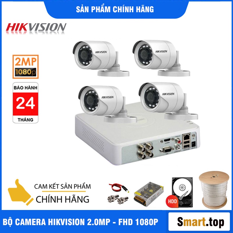 Trọn Bộ Camera giám sát HIKVISION/ HIVIZ PRO 2.0MP FHD - Bộ [1/2/3/4] CAMERA 2.0MP Kèm HDD 500GB, Đủ phụ kiện lắp đặt | WebRaoVat - webraovat.net.vn