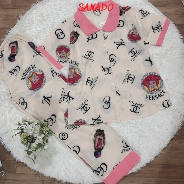 (PJ02) Bộ Pijama lụa tay ngắn quần dài đồ bộ mặc nhà nữ cổ sen dễ thương - Sanado
