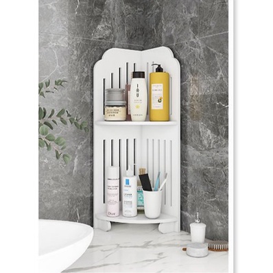 Kệ góc 2 tầng trang trí hoạ tiết nan dọc để mỹ phẩm, đồ dùng nhà tắm, tiết kiệm không gian kháng nước tuyệt đối