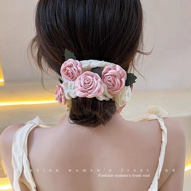Dây Cột Tóc Cao Su Bản Lớn Bằng Da In Hoa Kiểu Hàn Quốc Ốp
