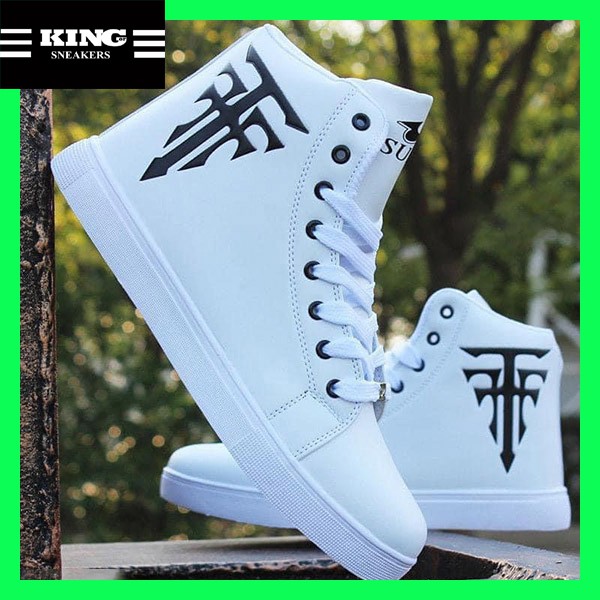 Giày Sneaker Nam thể thao màu trắng cổ cao cho học sinh phong cách Hàn Quốc 2021 - KHO GIÀY (KG23)