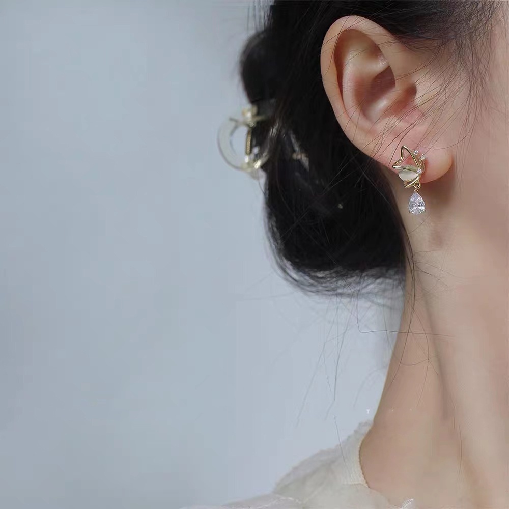 【Kifli】 Bông Tai Mạ Bạc 925 Đính Đá Opal Hình Giọt Nước / Bướm / Giọt Nước Thời Trang Cho Nữ