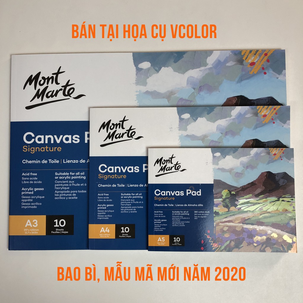 Tập Giấy Vẽ Màu Acrylic,Sơn Dầu, Canvas Pad 10 Tờ Toan, 280Gsm - Canvas Pad Mont Marte A5/A4/A3