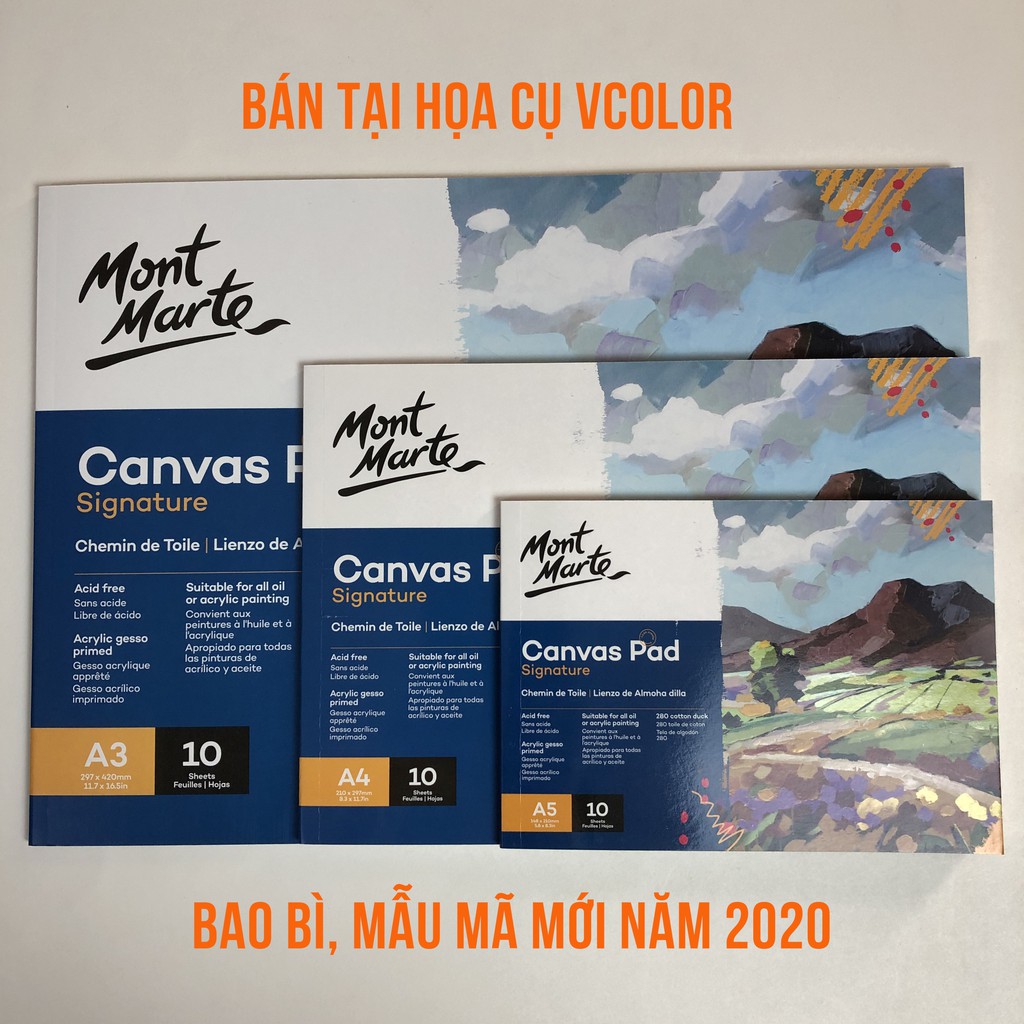 [Rẻ nhất] Tập Giấy Vẽ Màu Acrylic,Sơn Dầu, Canvas Pad 10 Tờ Toan, 280Gsm - Canvas Pad Mont Marte A5/A4/A3