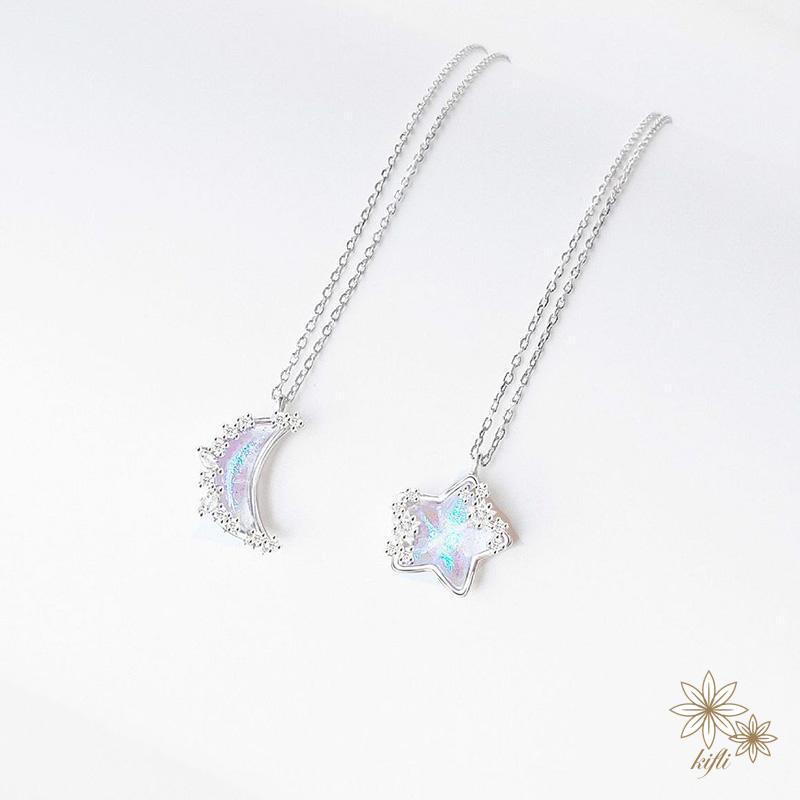 🌸Bộ Hai Vòng cổ Thép 18k Mặt Trăng Ngôi Sao Đính Đá Zircon Đổi Màu Chất Lượng Cao