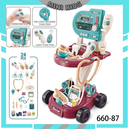 Đồ Chơi Bác Sĩ 24 Chi Tiết Kèm Xe Đẩy Máy Đo Nhịp Tim [Hàng Cao Cấp]