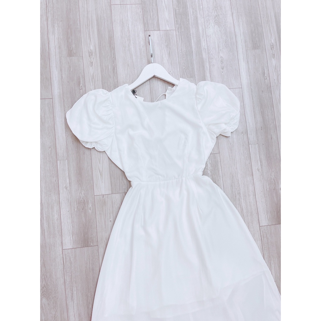 Váy trắng hở lưng tay bồng đầm maxi cổ tròn,hàng thiết kế tiểu thư cực xinh-Minxy shop