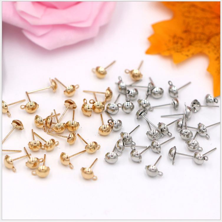 10 chốt hoa tai sát đầu tròn hình nấm có móc đủ size  - nguyên liệu làm hoa tai