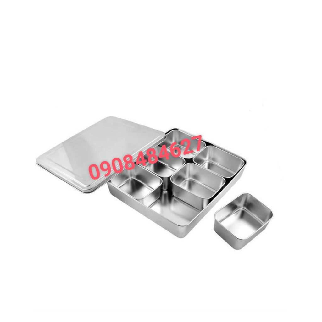 Khay Gia Vị Inox Có Nắp 4 Ngăn/ 6 Ngăn/ 8 Ngăn