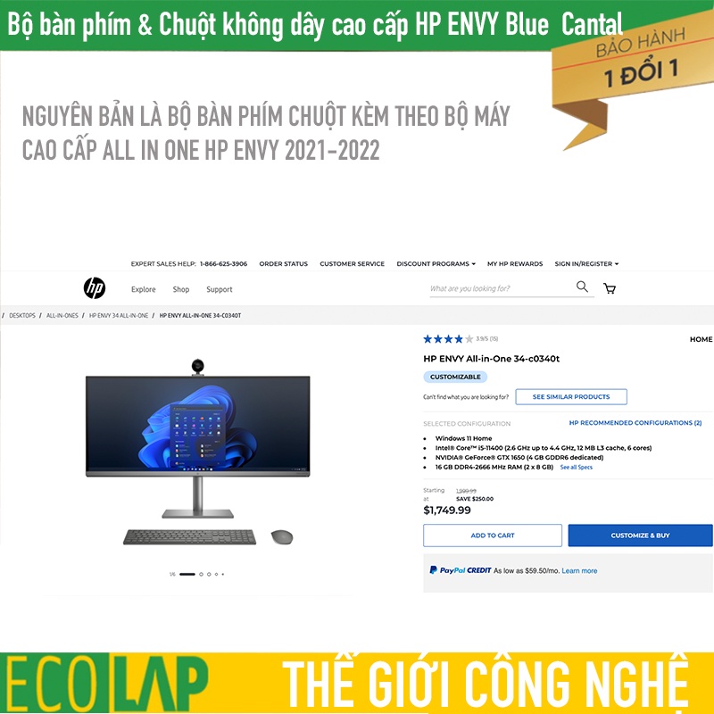 Bàn phím & Chuột không dây cao cấp HP ENVY Blue Cantal mới 100% + Tăng kèm pin xịn