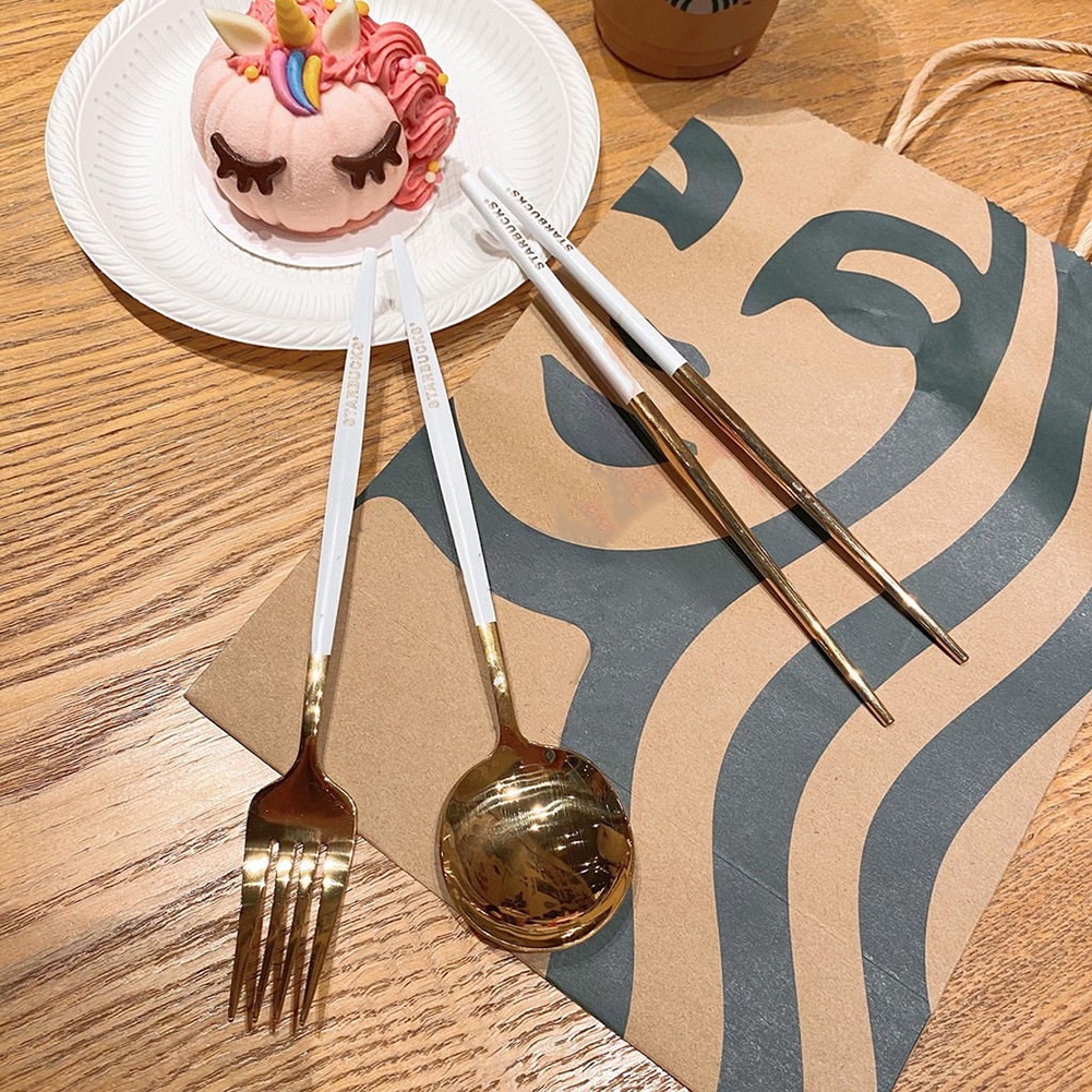 Bộ 3 món muỗng đũa nĩa Starbucks bằng inox cao cấp