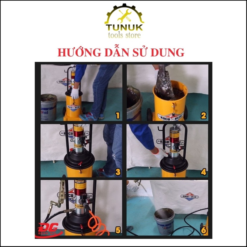 Máy bơm mỡ khí nén GZ-8 TUNUK,  binh bơm mỡ hơi 12L kocu