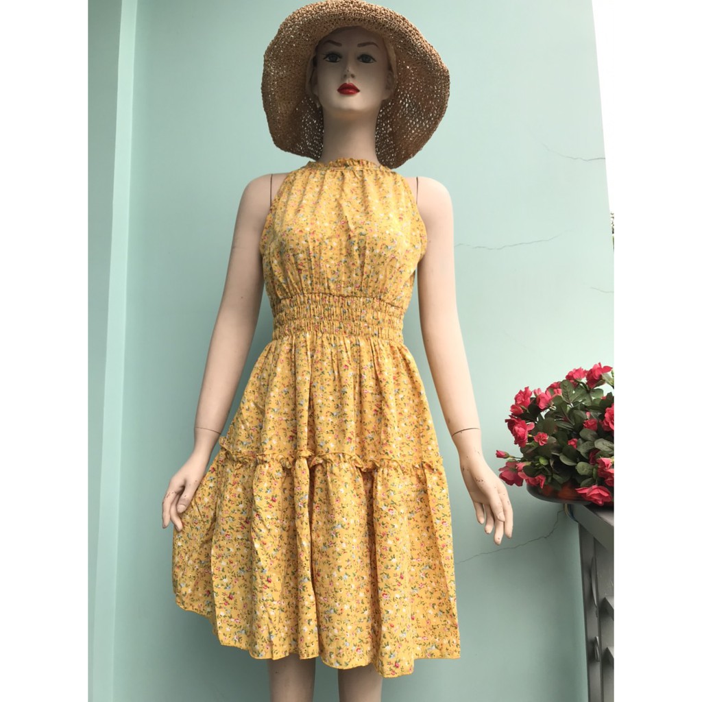 Đầm Maxi 2 Dây OoKi, Váy Xòe Công chúa hoa cúc