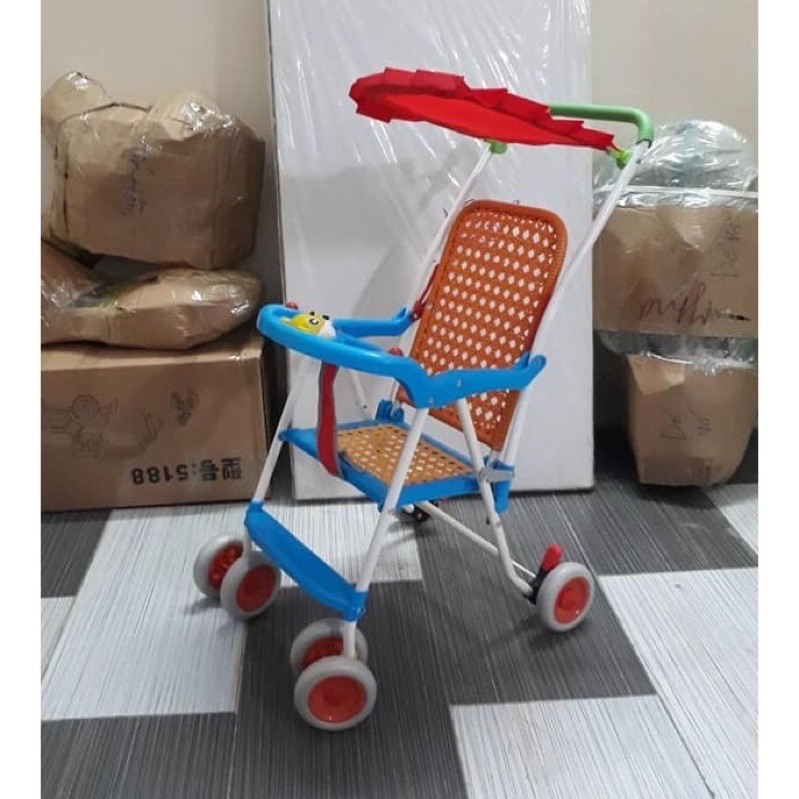 {Giá sỉ}xe đẩy mây gấp gọn có nhạc bảo hiểm phanh chân mái che cao cấp loại 1