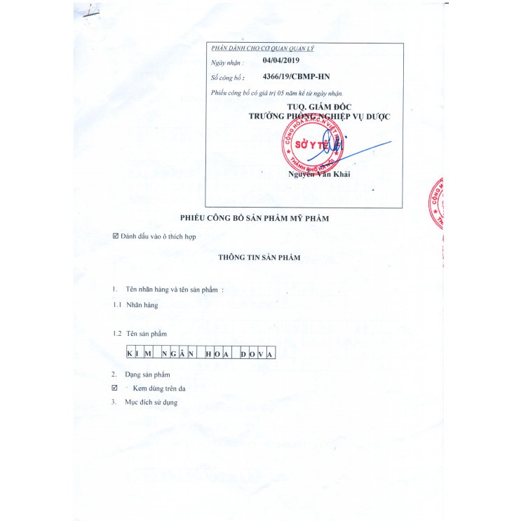 Bà chúa da liễu kim ngân hoa dova hàng chuẩn