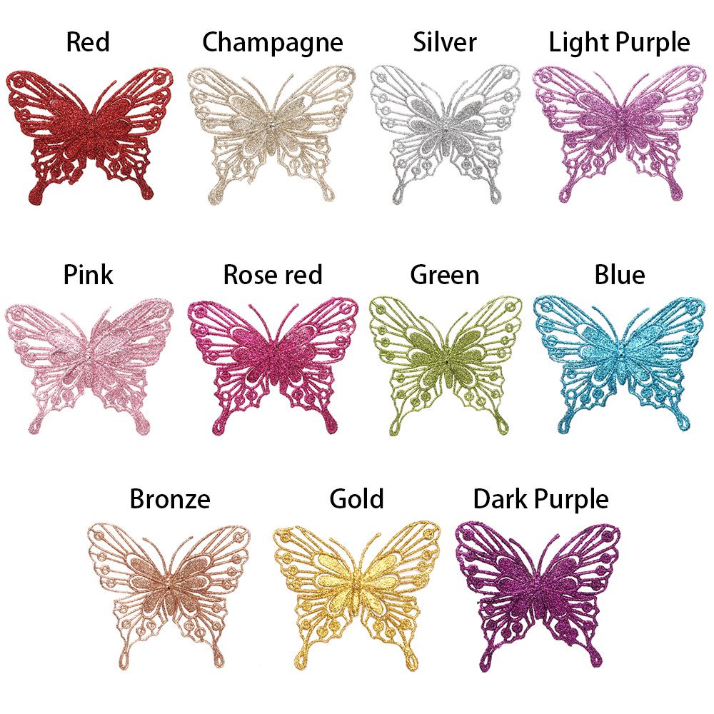 MIOSHOP 1pc Artificial Gold Powder Butterfly Christmas Tree Decorations Glitter Plastic Ornaments