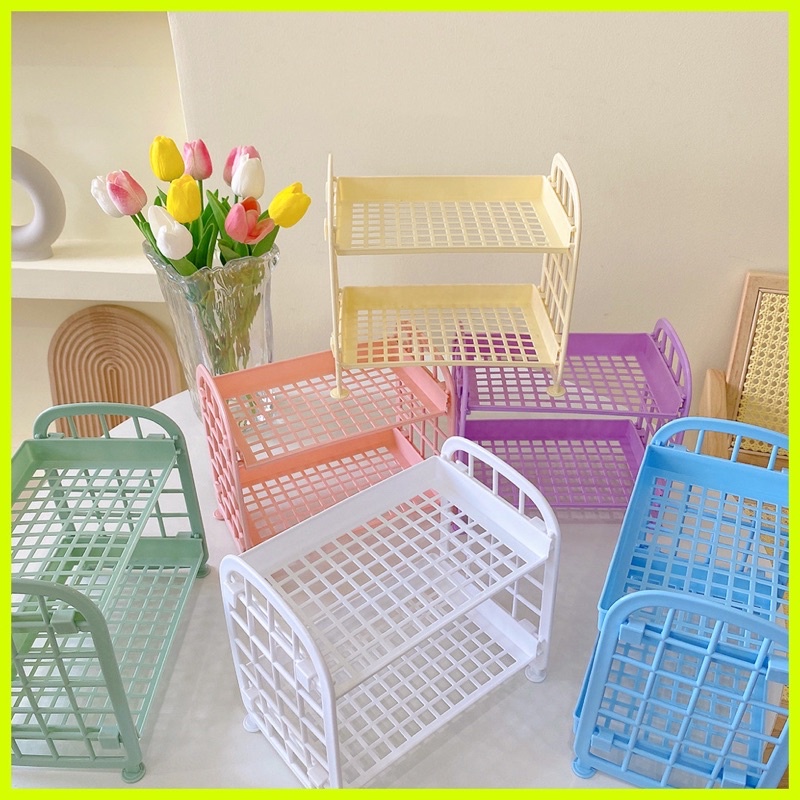 Kệ Nhựa 2 Tầng Để Bàn Đa Năng-Kệ Nhựa Đựng Đồ Decor Tiện Lợi Nhiều Màu PK10
