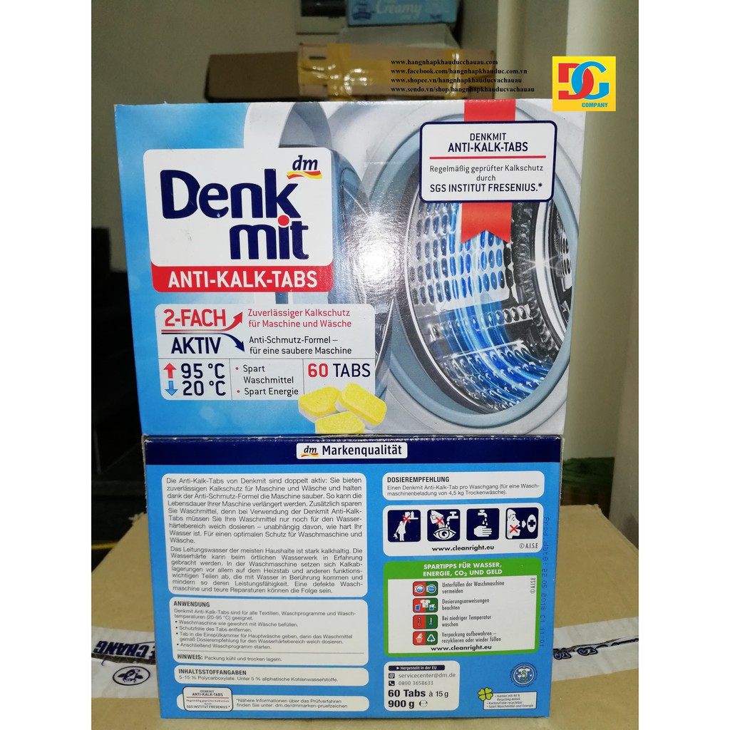 Viên Tẩy Rửa Lồng Giặt Dm Denk Mit Anti-Kalk-Tabs 60 Viên/Hộp 900g Đức