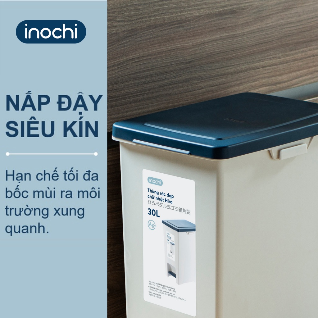 Thùng Rác Nhựa Đạp Chân INOCHI 30 Lít Nắp Đậy Chữ Nhật, Làm Sọt Rác Cho Văn Phòng, Trong Nhà, Ngoài Trời