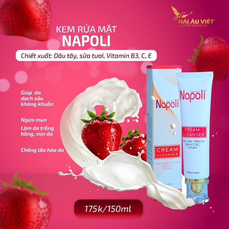 Combo DƯỠNG DA TRẮNG HỒNGKem Face Napoli 40gr+Sữa Rửa Mặt+Serum Noãn Thực Vật