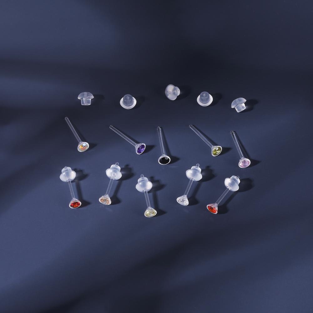 1 Đôi Khuyên Tai Nhựa 2 / 3 / 4 / 5mm Đính Hạt Nhựa Trong Suốt Không Gây Dị Ứng