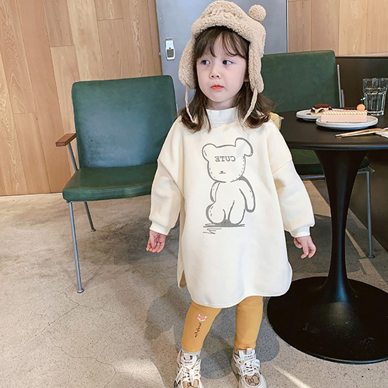 SIMBA Áo Sweater Lông Cừu Dáng Dài Họa Tiết Gấu Hoạt Hình Phong Cách Hàn Quốc Cho Bé Gái