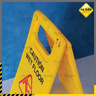 Biển cảnh báo Sàn Ướt Sàn Trơn Trượt, nội dung 2 mặt, bằng nhựa dễ gấp mở