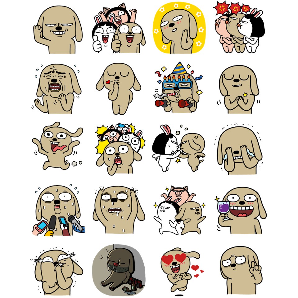 Bộ 30 Sticker CHÓ NÂU và những người bạn, dán nón bảo hiểm, dán laptop