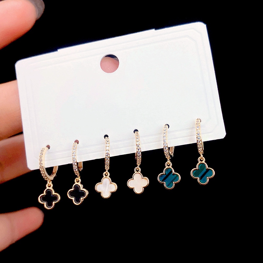 Set 6 Khuyên Tai Tròn Đính Đá Thời Trang Dành Cho Nữ