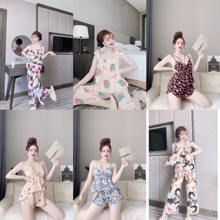 Áo 2 dây cột nơ phối quần dài hoạ tiết thổ cẩm size dưới 56kg