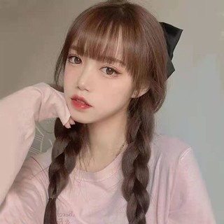 Tóc giả nữ dài thẳng kiểu lolita bện bím đôi/đuôi ngựa nhám giống thật tự nhiên