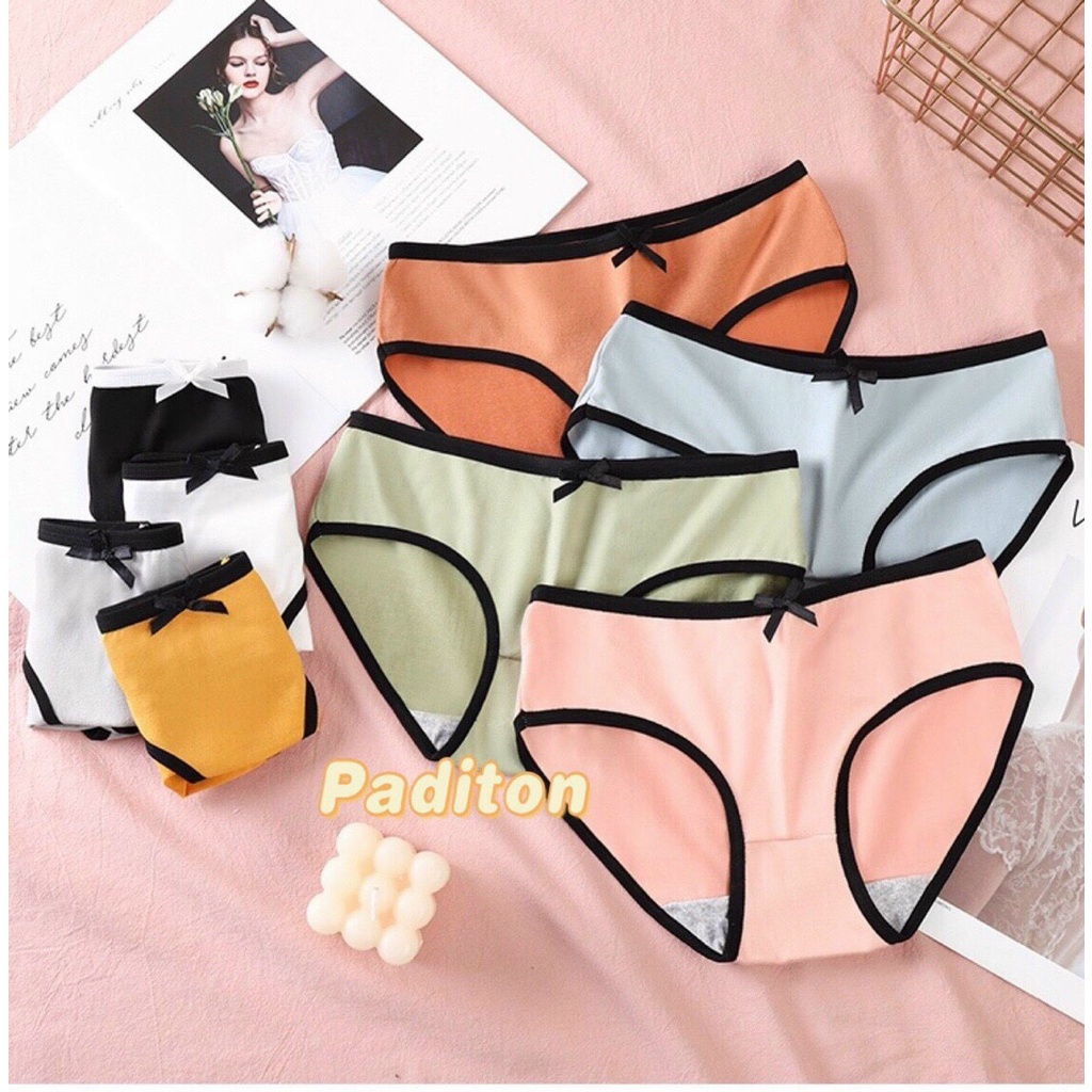Quần Lót Nữ Cotton Mèm Mịn Cạp Thấp Viền Đen Đính Nơ Phong Cách Hàn quốc Nhiều Màu Sắc Trẻ Trung