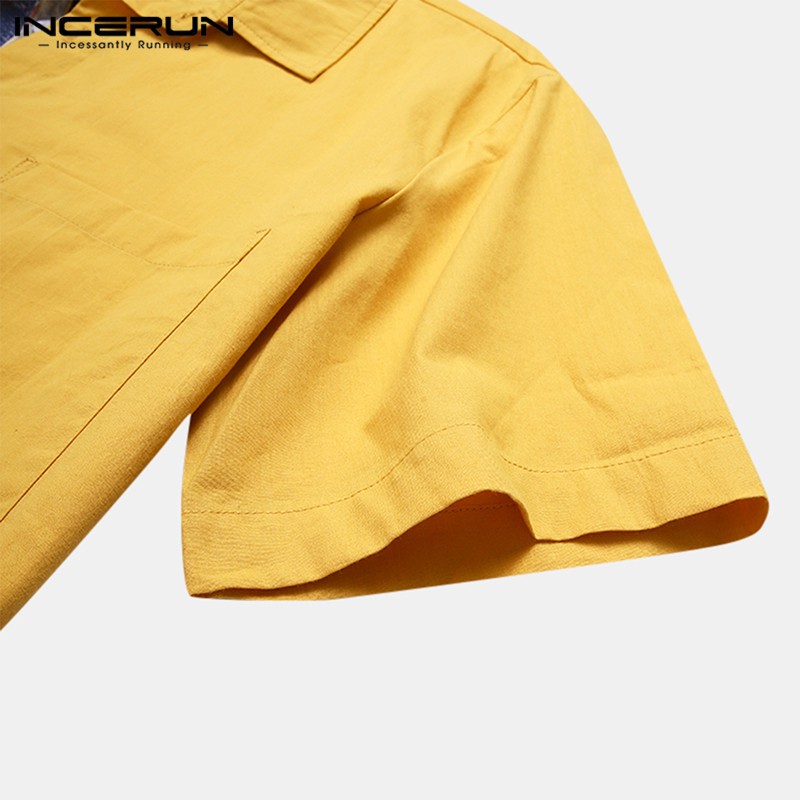 Áo Sơ Mi INCERUN Bằng Cotton Ngắn Tay Kẻ Sọc Thời Trang Cho Nam | BigBuy360 - bigbuy360.vn