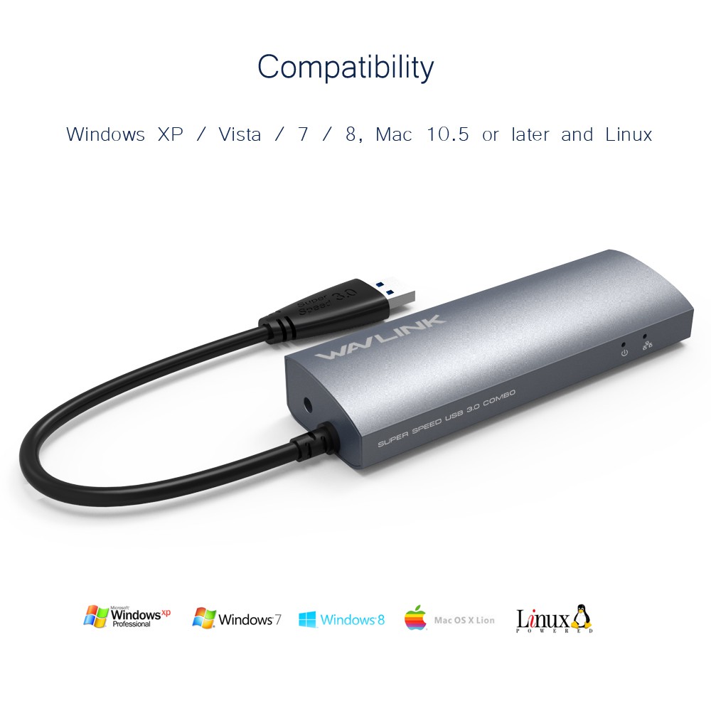 Hub Usb 3.0 Wavlink Uh3031g 3 Cổng Có Cổng Gigabit Ethernet