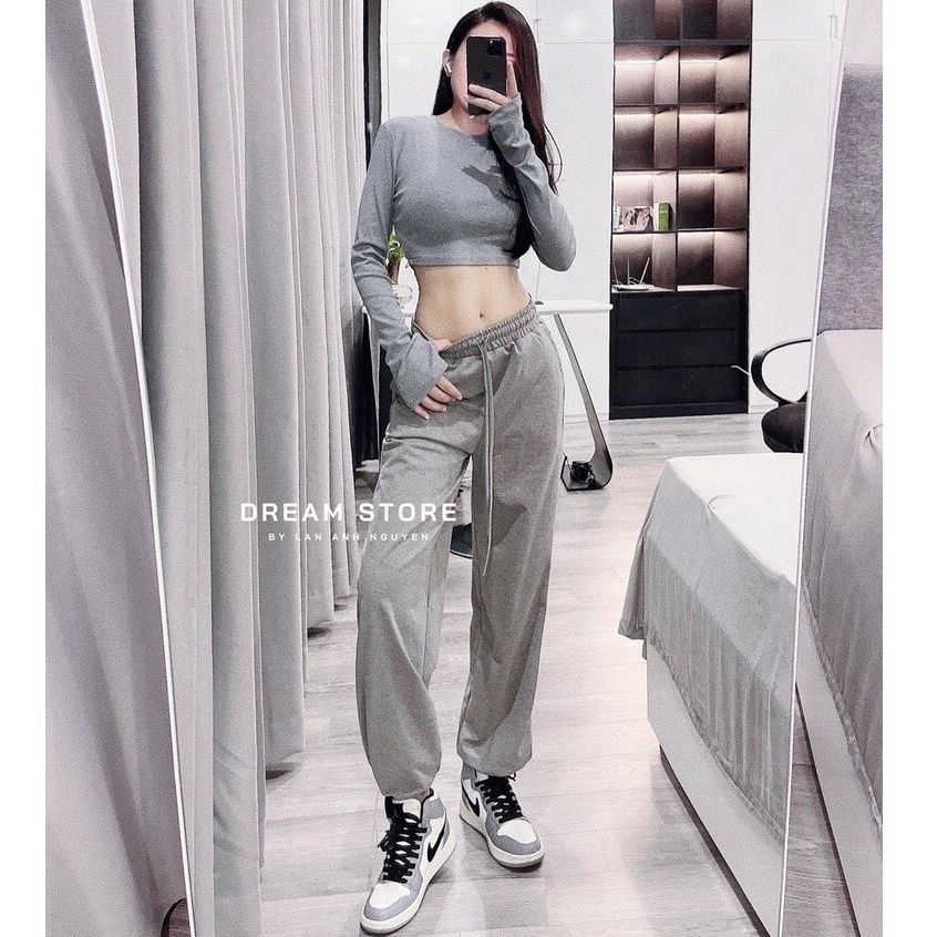 Quần Jogger nỉ nữ thể thao bo gấu ống rộng cạp chun Unisex dáng Ullzang vải da cá dày Quần nỉ nữ dây rút mặc gym ở nhà