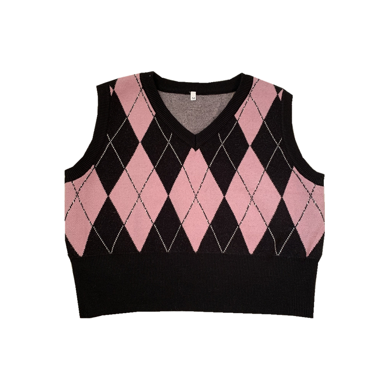 Vest Korean Fashion V-neck Plaid Sweater