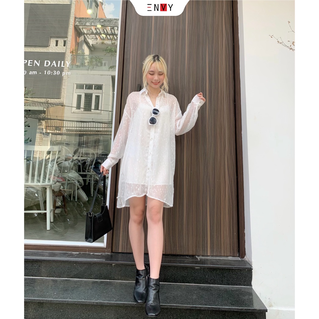 Đầm phối babydoll 2 lớp ENVY D79 chất voan sọc đẹp mắt